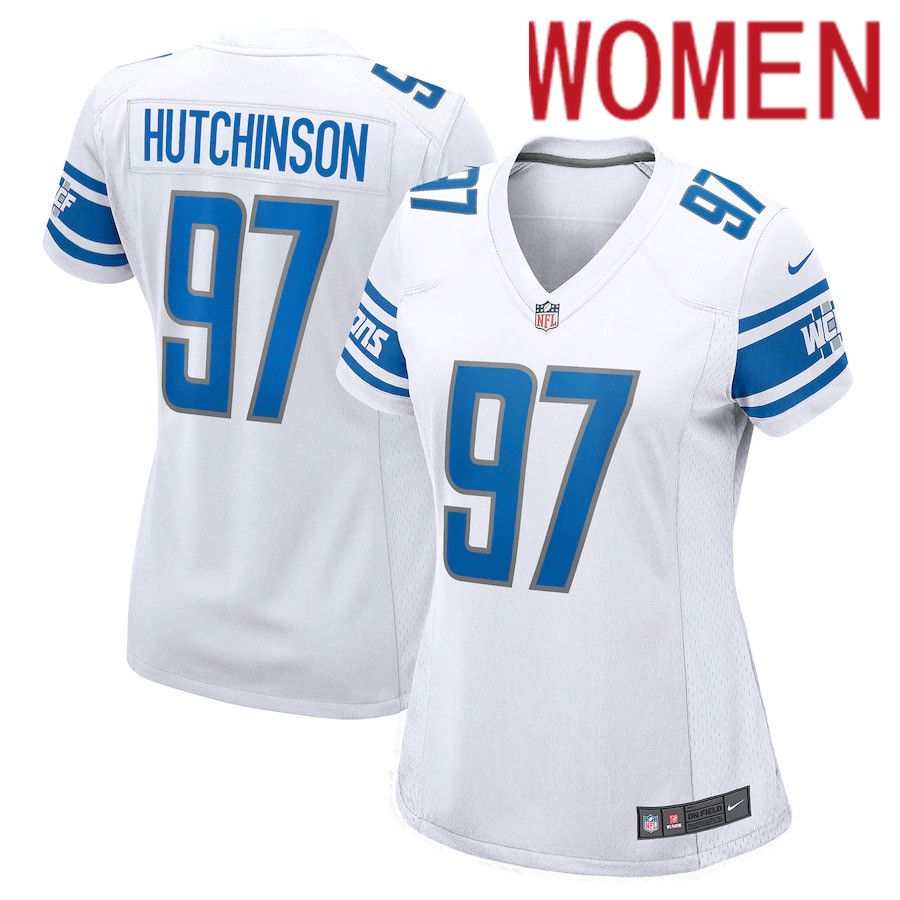 Women Detroit Lions #97 Aidan Hutchinson Nike White 2022 NFL Draft First Round Pick Game Jersey->detroit lions->NFL Jersey